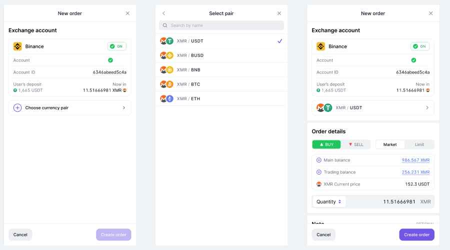 Exchange service UI